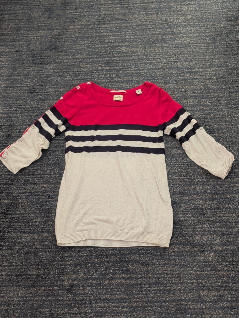 Scotch & Soda Women's Red, Navy & Cream Stripe Button-Sleeve Sweater